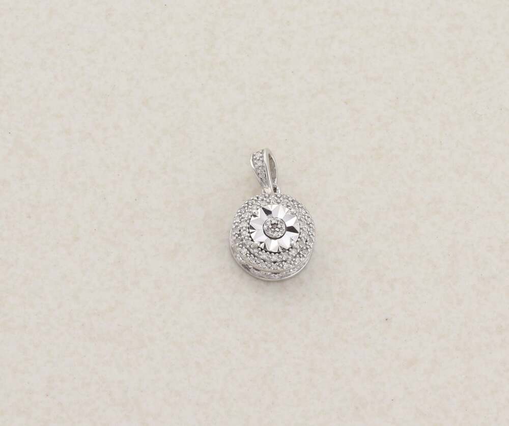 Pendant Only Sterling Silver Diamond Cluster Pendant 5/8" x 3/8"